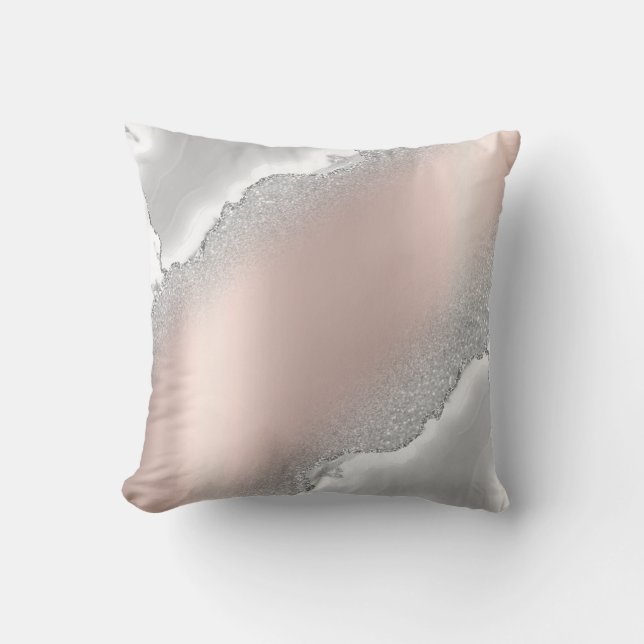 Almofada Mármore Prateado Brilho Dourado Rosa Moderno Elega (Frente)