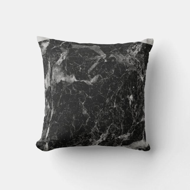 Almofada Mármore Preto Branco e Prata Glam Moderno (Frente)