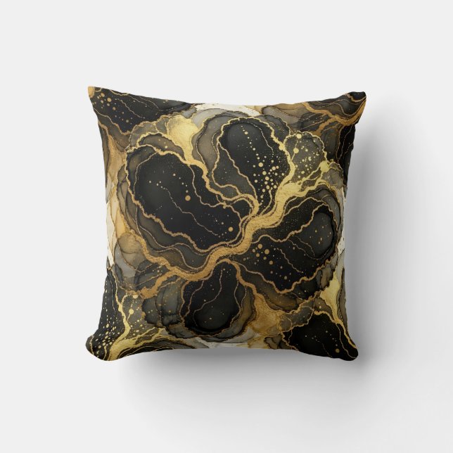 Almofada Mármore Preto e Branco + Luxo Dourado  (Frente)