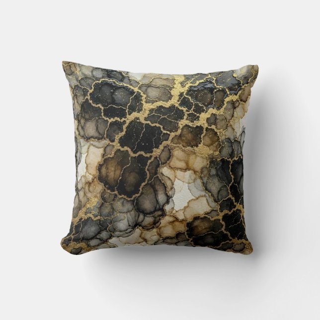 Almofada Mármore Preto e Branco + Luxo Dourado  (Frente)