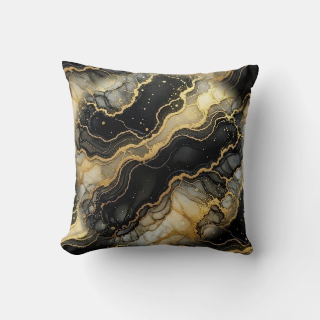 Almofada Mármore Preto e Branco + Luxo Dourado  (Frente)