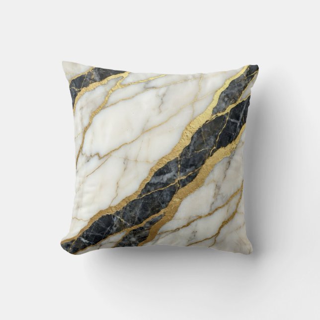 Almofada Mármore Preto e Branco + Luxo Dourado  (Frente)