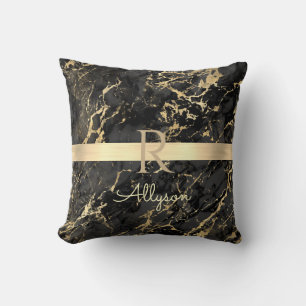 Almofada Mármore Preto e Dourado, Barra Dourada, Nome e Mon