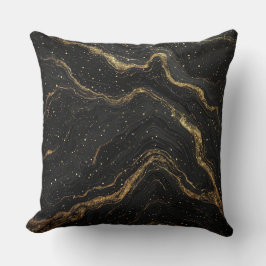 Almofada Mármore Preto Veias Douradas Luxo Abstrato