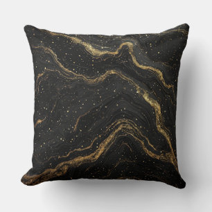 Almofada Mármore Preto Veias Douradas Luxo Abstrato