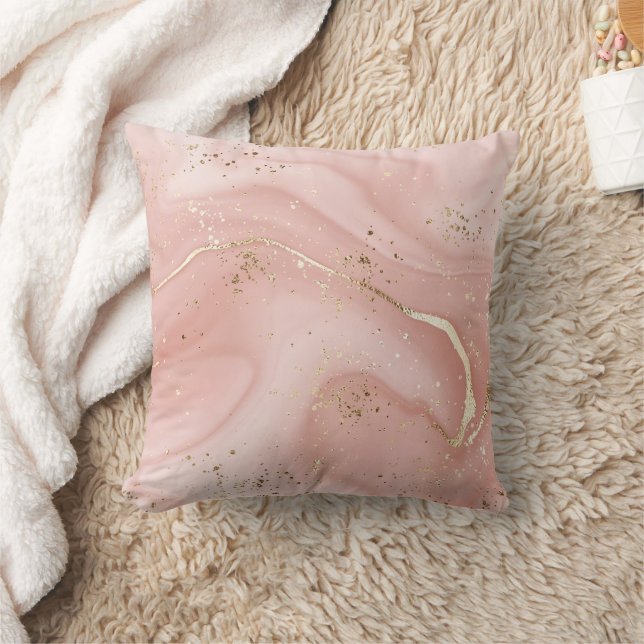 Almofada Mármore Rosa Bege com Glitter Dourado Padrão Abstr (Cobertor)