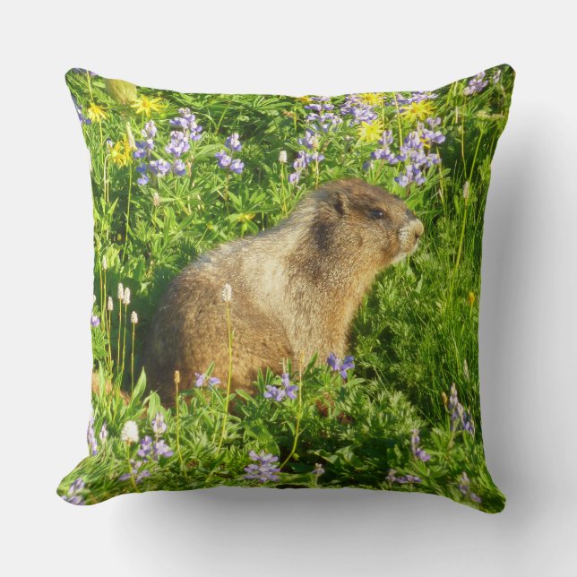 Almofada Marmota em Flores Silvestres do Monte Rainier (Frente)