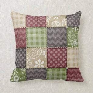 Almofada Maroon, Brown, Tan, & Green Quilly Look