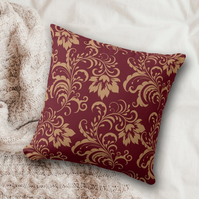 Almofada Maroon Dourado Floral Swirl (Criador carregado)