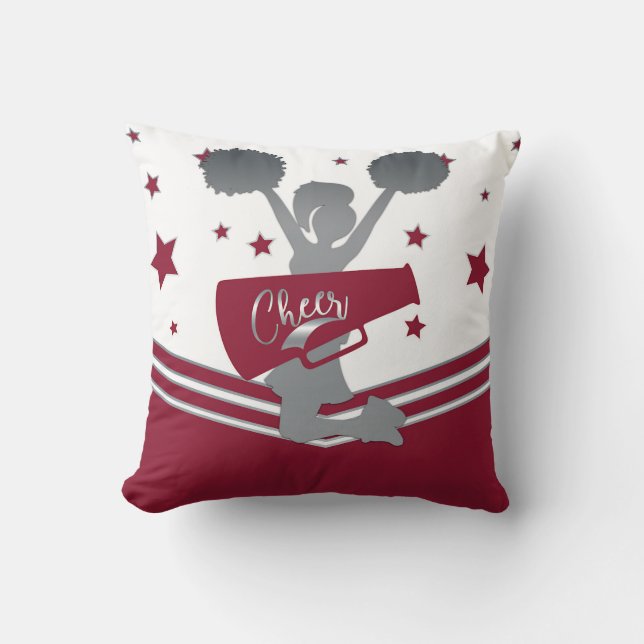 Almofada Maroon Estrelas Prateadas Garotas de Torcida Cheer (Frente)