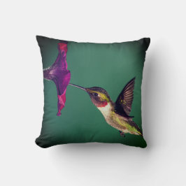 Almofada Maroon Flower Hummingbird Fundo Verde Escuro