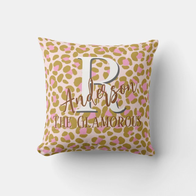Almofada Marrom Bege Rosa Personalizado Leopardo (Frente)