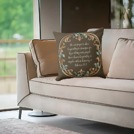 Almofada Marrom Com Moldura Floral Versículo Da Bíblia Pers