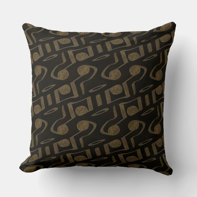 Almofada Marrom Dourado Music Notes Reversible Travesseiro (Frente)