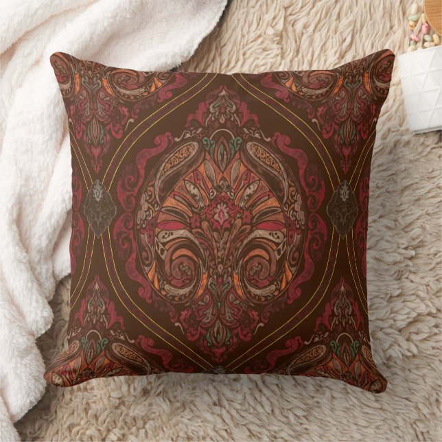 Almofada Marrom Vintage Paisley Mandala - Boho  (Cobertor)