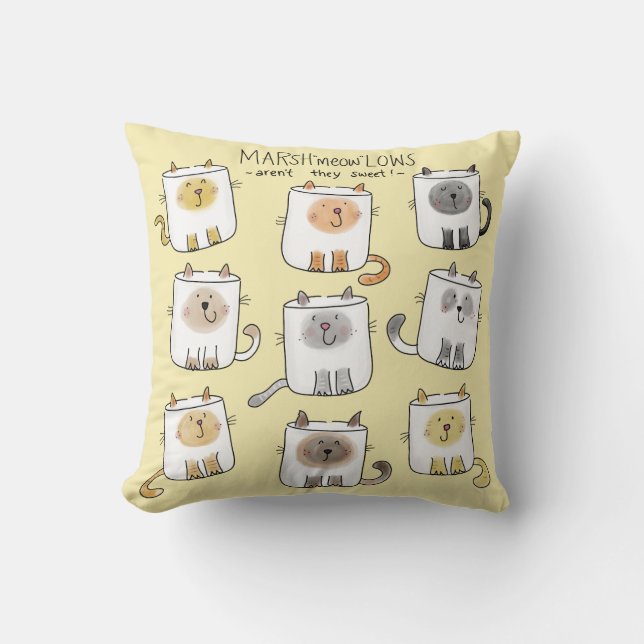 Almofada MarSHmeowLOWS Whimsical Wordplay Cat Marshmallows (Frente)