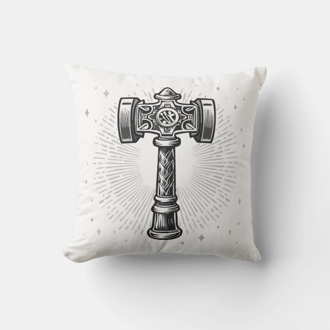Almofada Martelo de Thor Mjolnir preto e branco (Frente)