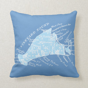 Almofada Martha's Vineyard do vintage, luz - azul + branco