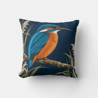 Almofada Martim-pescador & Junco Azul Laranja Botânico