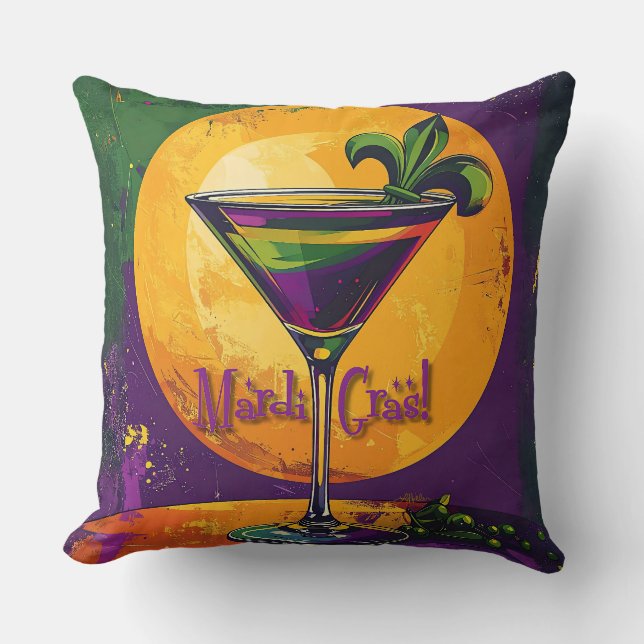Almofada Martini Fleur De Lis do Meio do Século Mardi Gras  (Frente)