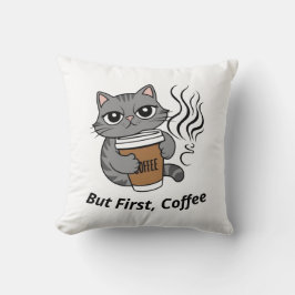 Almofada Mas primeiro, café - personalizado do Cat Lover