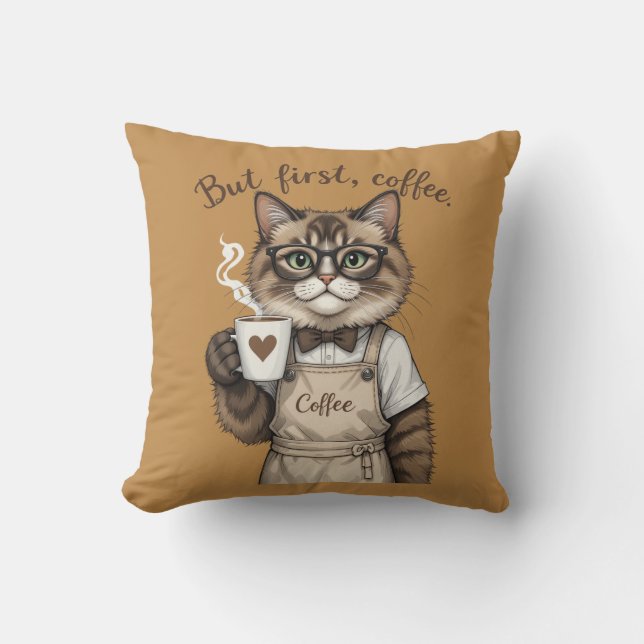 Almofada Mas Primeiro, Gato Café (Frente)