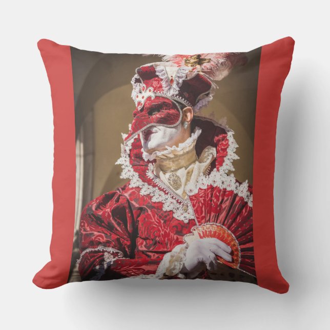 Almofada Máscara de carnaval vermelha em Veneza, Itália (Frente)