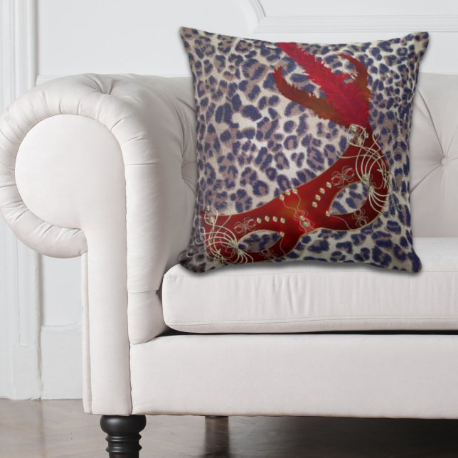 Almofada Máscara de mascarada de Veneza para Impressão Safa (Safari Leopard Print Venice masquerade Mask Throw Pillow)