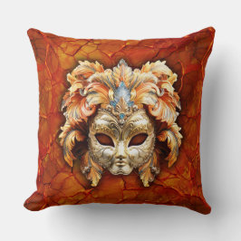 Almofada Máscara de ornamentado com Penas Laranja no Fundo 