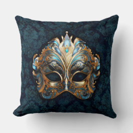 Almofada Máscara Intricada Teal e Dourada