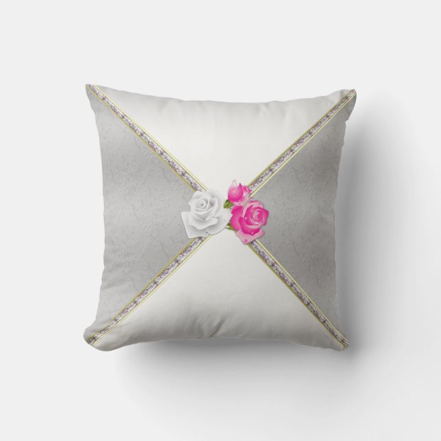 Almofada Máscara prateada elegante e rosa rosa rosa (Frente)