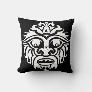 Almofada Máscara Tribal - Travesseiro decorativo 16" x 16"