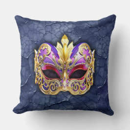 Almofada Máscara Veneziana Decorativa sobre Marinho Escuro 