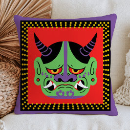 Almofada Máscara Verde Kami Yokai Japonesa em Vermelho Maxi