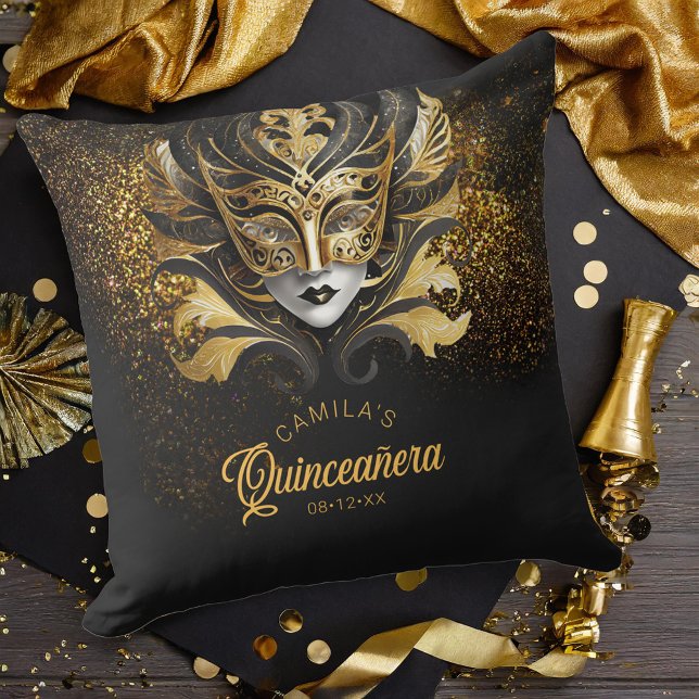 Almofada Mascarada Motif Sweet 16 Black Dourado V2 ID1032 (Criador carregado)