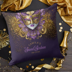Almofada Mascarada Motif Sweet 16 Purple Dourado V2 ID1032
