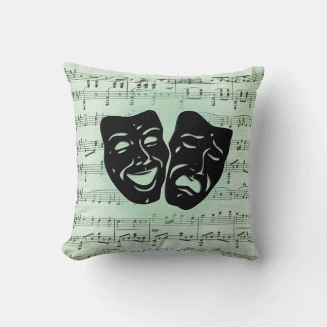 Almofada Máscaras Gregas de Música Verde e Teatro (Frente)