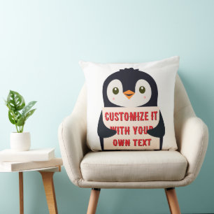 Almofada Mascote de pinguim segurando um sinal para texto p