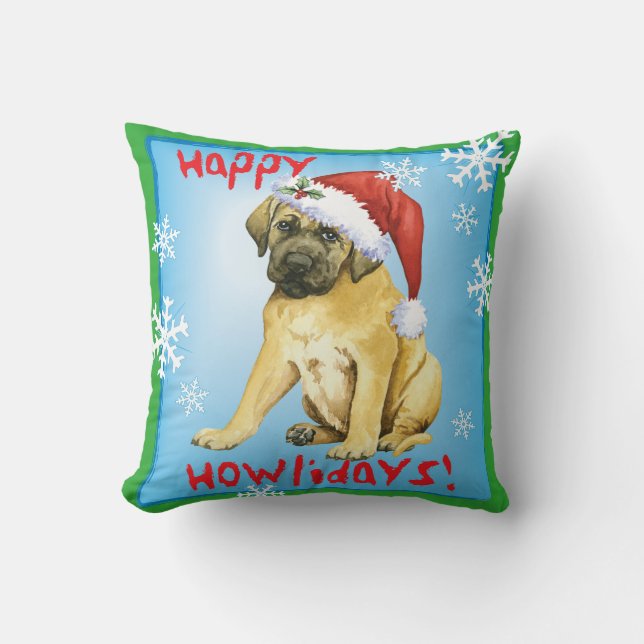 Almofada Mastiff feliz de Howlidays (Frente)