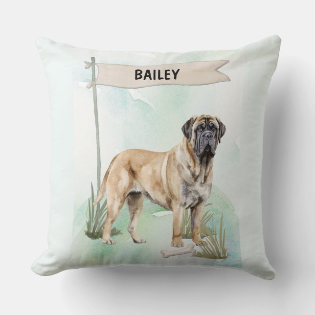 Almofada Mastiff Watercolor Personalized Dog (Frente)