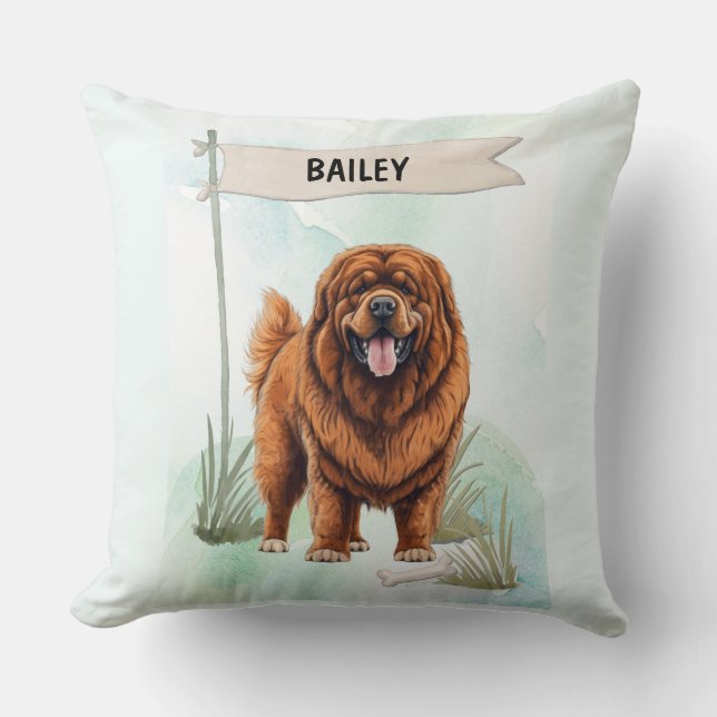 Almofada Mastim Tibetano Aquarela Cachorro Personalizado (Frente)