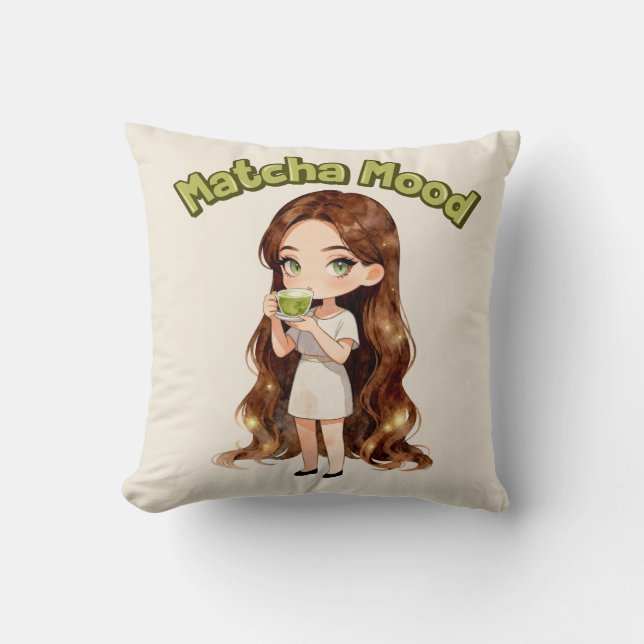 Almofada Matcha Mood Aesthetic Design Cute Green Tea Vibes (Frente)