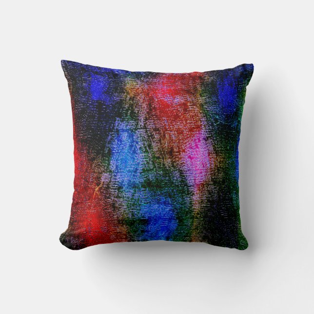 Almofada Material azul e vermelho revestido com tinta a óle (Frente)