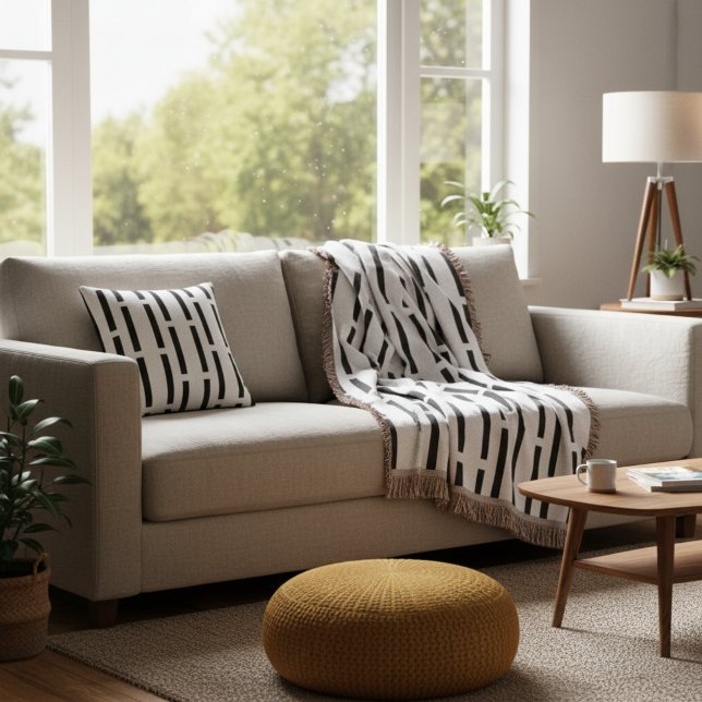 Almofada Matriz Retirada Monocromática Moderna Preta e Bran (Criador carregado)