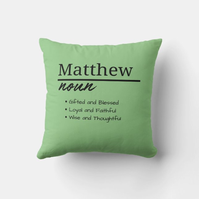 Almofada Matthew, Definição de Nome Personalizado de Menino (Verso)