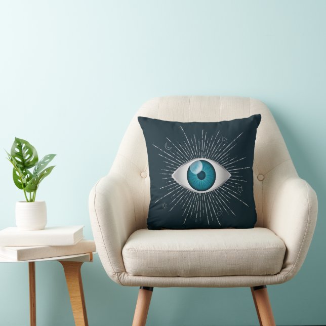 Almofada Mau de Olhos Nazares de Azul Silver e Teal (Cadeira)
