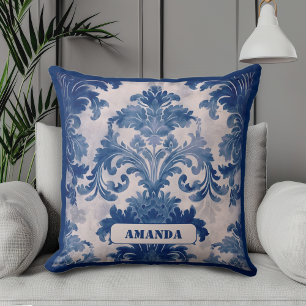 Almofada Mau legado Dó azul toile de jouy monograma