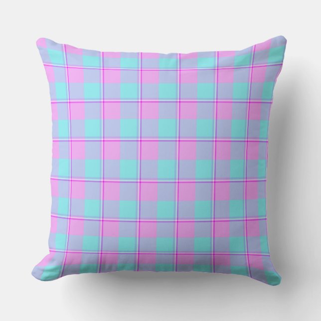 Almofada Mauve and Coastal Mist Plaid Blue Pink (Frente)