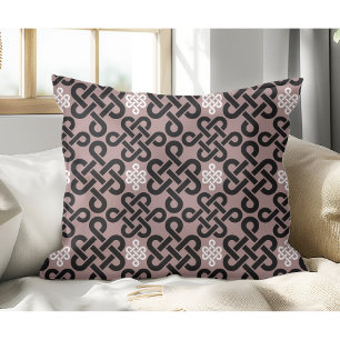 Almofada Mauve-Padrão De Nó Celta Preto E Branco Elegante