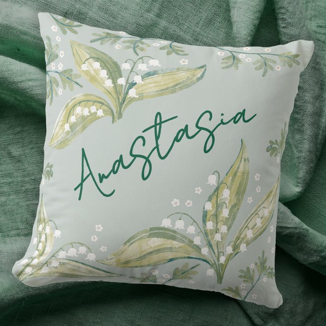 Almofada May Birth Month Daffodil Personalized (May birthday personalized custom name birth month flower lily of the valley hawthorn throw pillow)